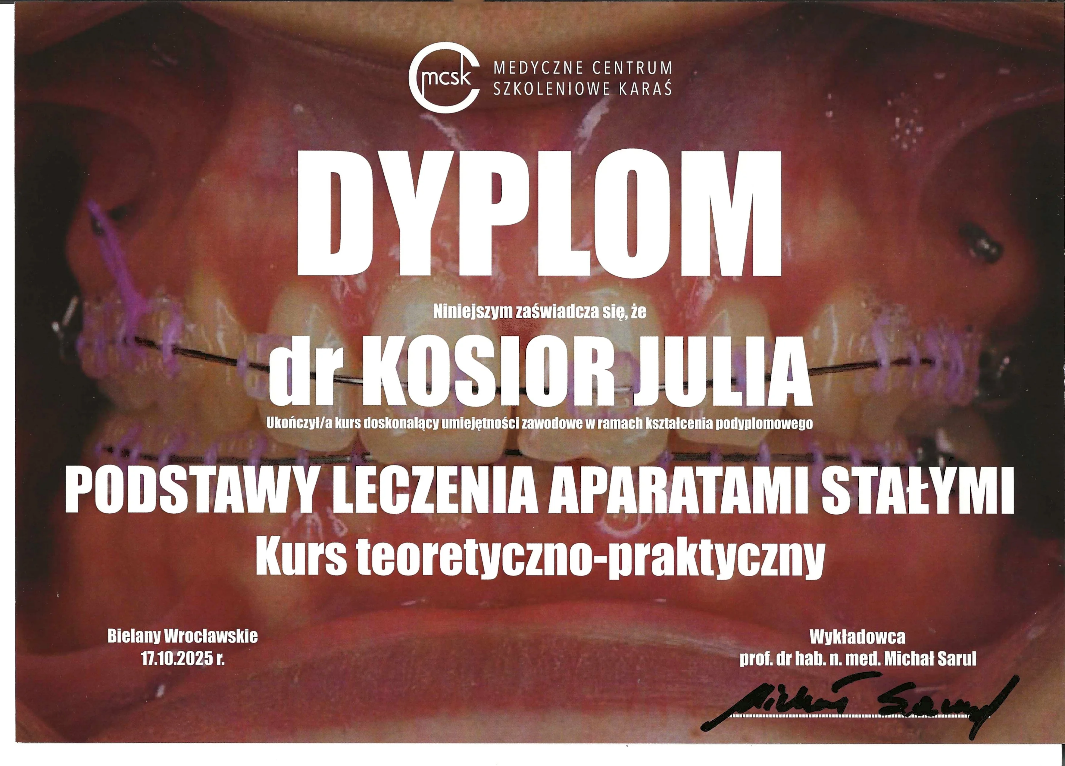 Certyfikat Ortodoncja - Julia Kosior